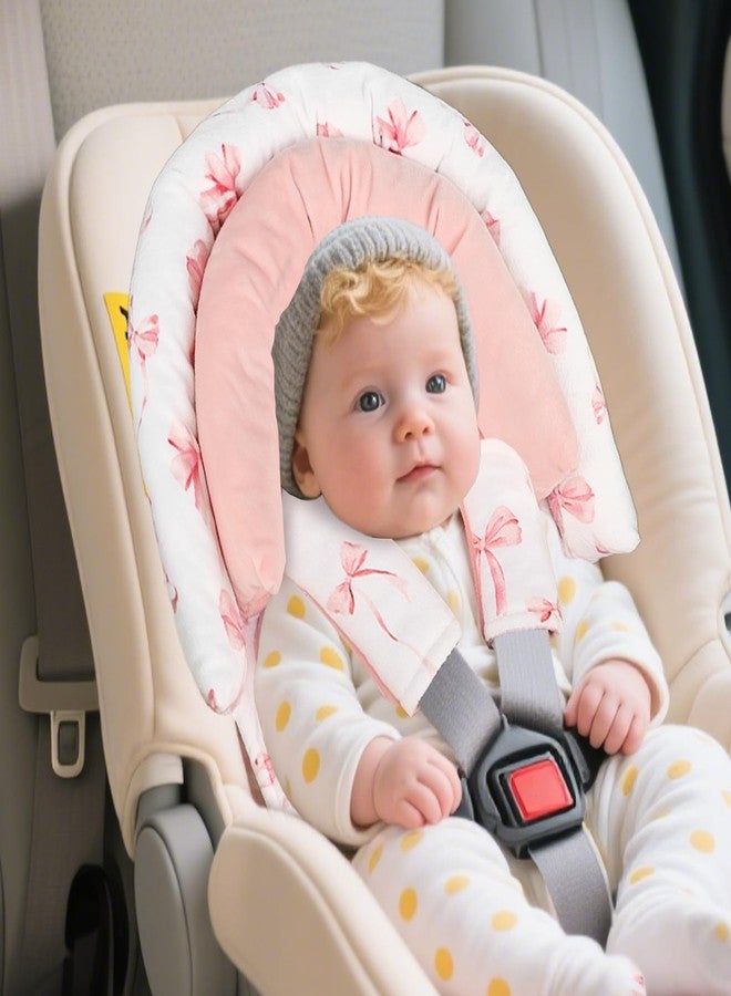 DAYEEBALL Infant Car Seat Insert with 2 Strap Pads, DAYEEBALL Carseat Cushion Baby Boy & Girl, Soft and Comfortable Carseat Head Support for Newborn, Pink Bow - Image 2